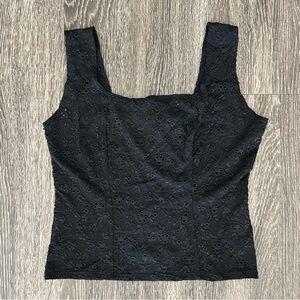 Vintage EK Designs Black Eyelet Lace Square Neck Tank Top Size S ? 90s Y2K Goth